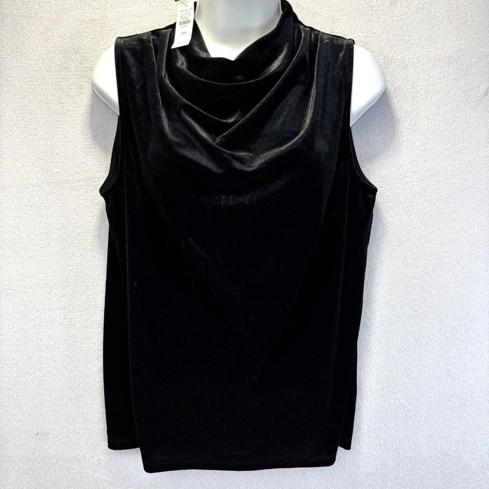 NWT Talbots Velvet Cowl Neck Tank‎ Top Womens Petite Medium MP Black Stretch NEW